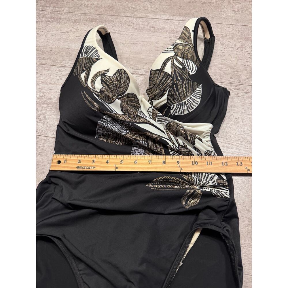 Miraclesuit Size 12 It’s A Wrap Swimsuit Estilo Petal to the Metal Black & Gold - Picture 10 of 10